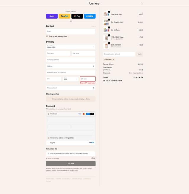 barrière checkout page showing barrière promo code box | Screenshot taken by SimplyCodes community member on Sep 24, 2025