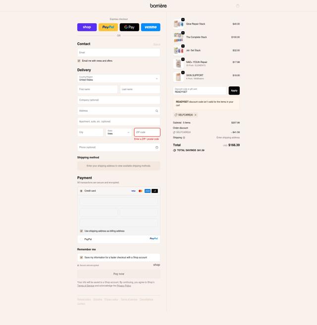 barrière checkout page showing barrière promo code box | Screenshot taken by SimplyCodes community member on Sep 24, 2025