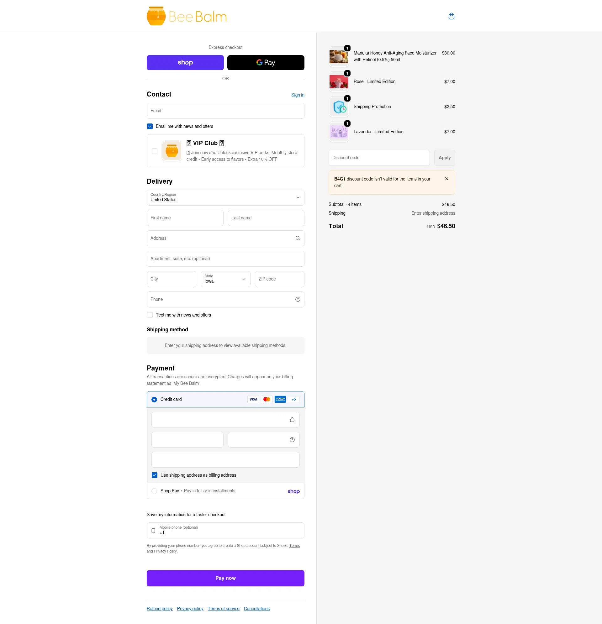 My Bee Balm checkout page showing My Bee Balm discount code box | Screenshot taken by SimplyCodes community member on Feb 9, 2026