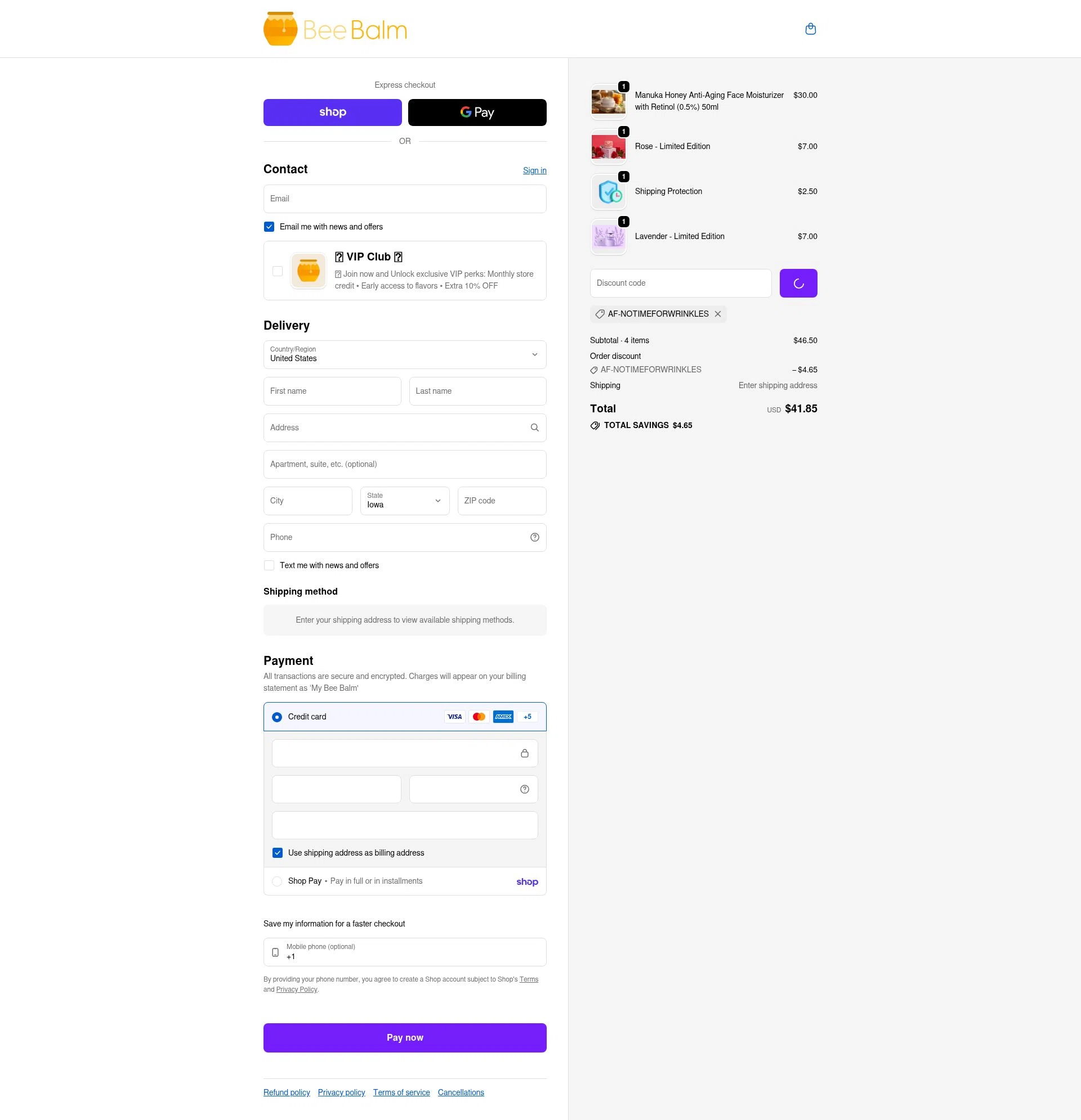 My Bee Balm checkout page showing My Bee Balm discount code box | Screenshot taken by SimplyCodes community member on Feb 9, 2026