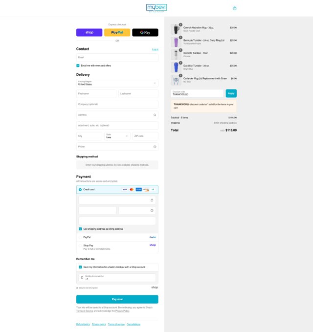 MyBevi checkout page showing MyBevi coupon code box | Screenshot taken by SimplyCodes community member on Sep 4, 2025
