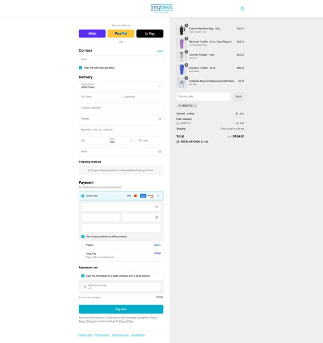 MyBevi checkout page showing MyBevi coupon code box | Screenshot taken by SimplyCodes community member on Sep 4, 2025