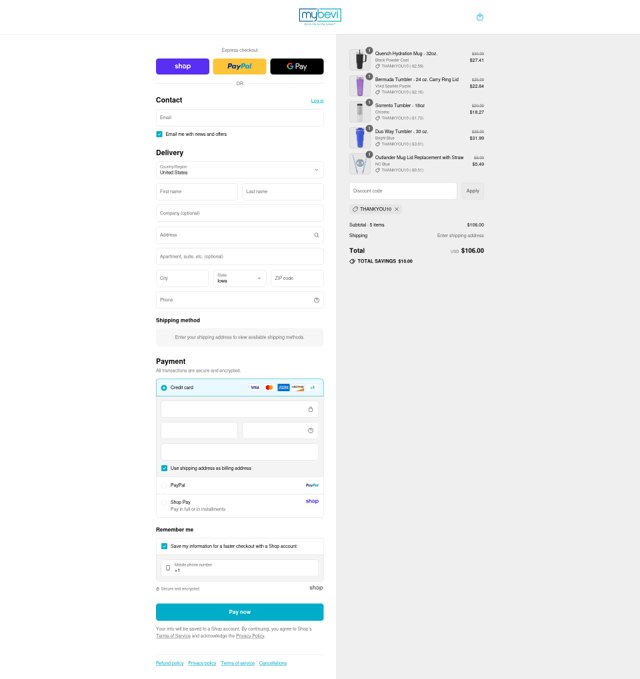 MyBevi checkout page showing MyBevi coupon code box | Screenshot taken by SimplyCodes community member on Sep 4, 2025
