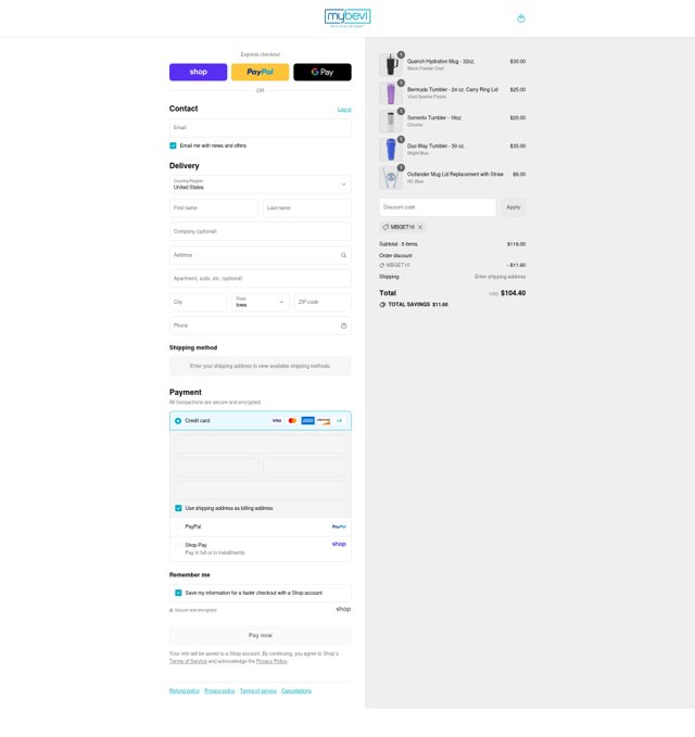MyBevi checkout page showing MyBevi coupon code box | Screenshot taken by SimplyCodes community member on Aug 31, 2025