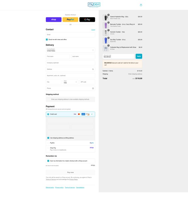 MyBevi checkout page showing MyBevi coupon code box | Screenshot taken by SimplyCodes community member on Aug 31, 2025
