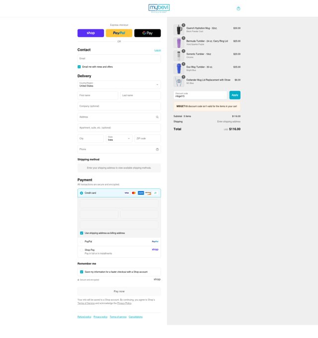 MyBevi checkout page showing MyBevi coupon code box | Screenshot taken by SimplyCodes community member on Sep 4, 2025