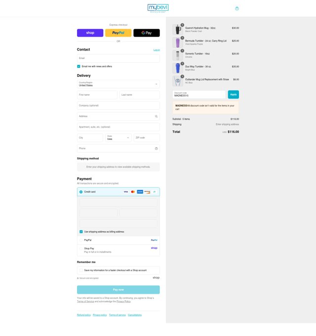 MyBevi checkout page showing MyBevi coupon code box | Screenshot taken by SimplyCodes community member on Sep 4, 2025
