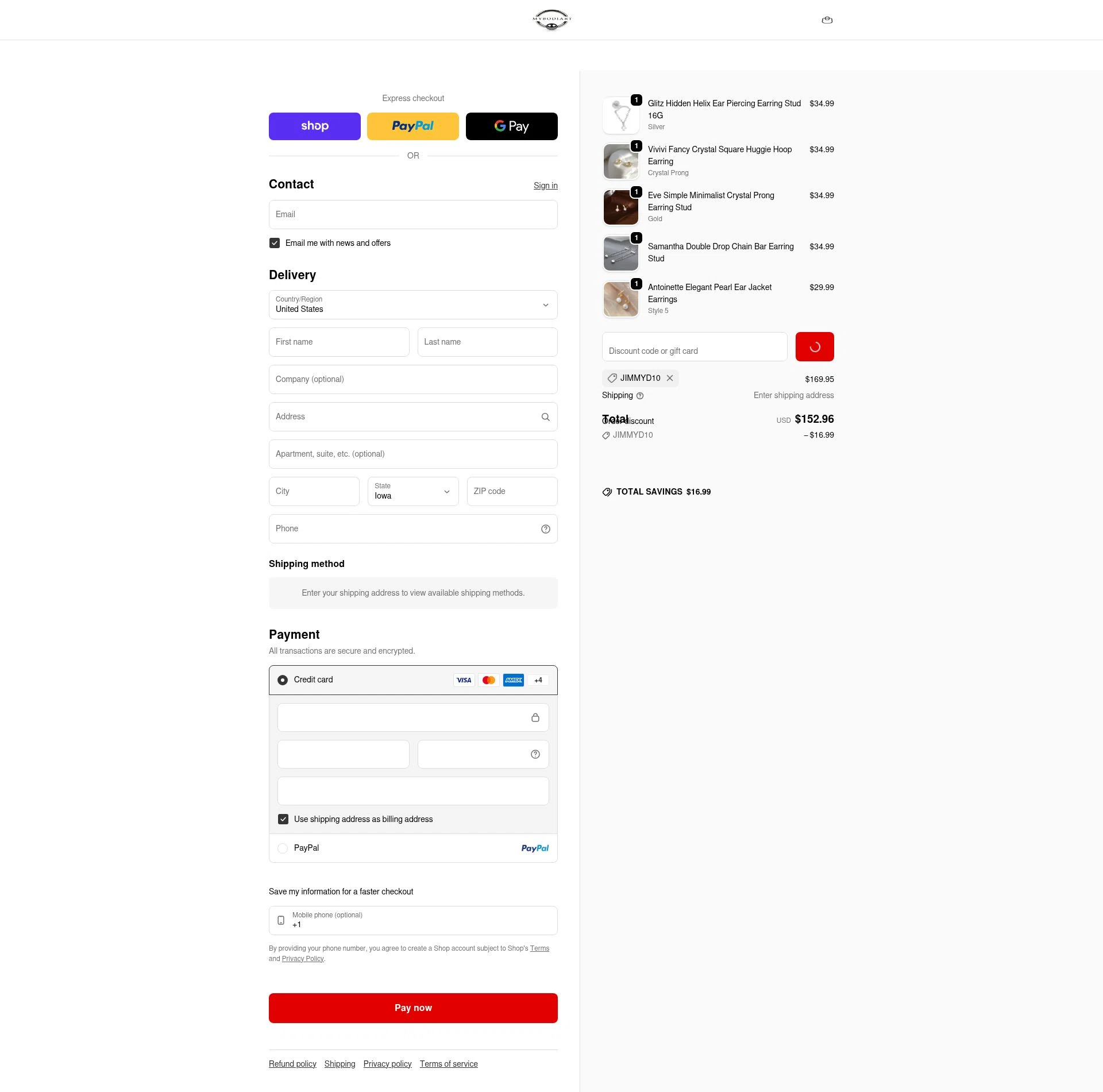 Mybodiart checkout page showing Mybodiart promo code box | Screenshot taken by SimplyCodes community member on Feb 13, 2026