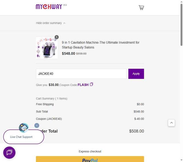 Mychway checkout page showing Mychway coupon code box | Screenshot taken by SimplyCodes community member on Sep 2, 2025