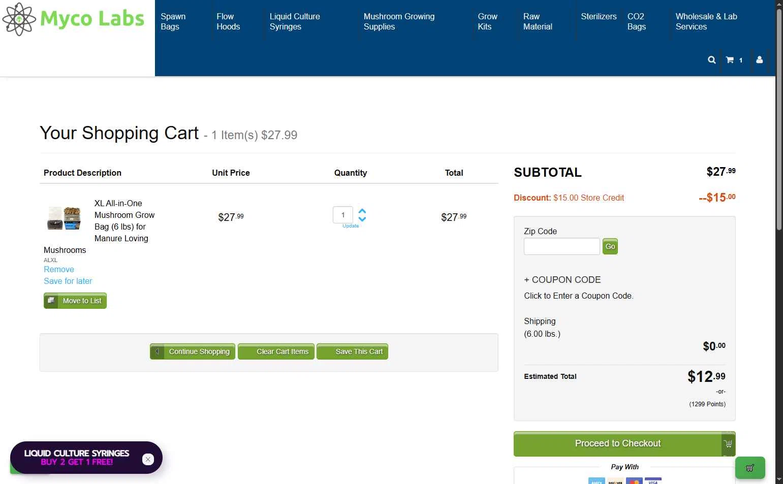 Myco Labs checkout page showing Myco Labs discount code box | Screenshot taken by SimplyCodes community member on Dec 10, 2025