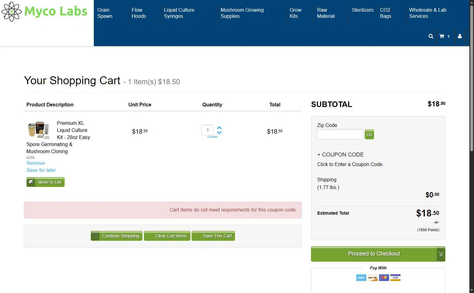 Myco Labs checkout page showing Myco Labs discount code box | Screenshot taken by SimplyCodes community member on Aug 10, 2025