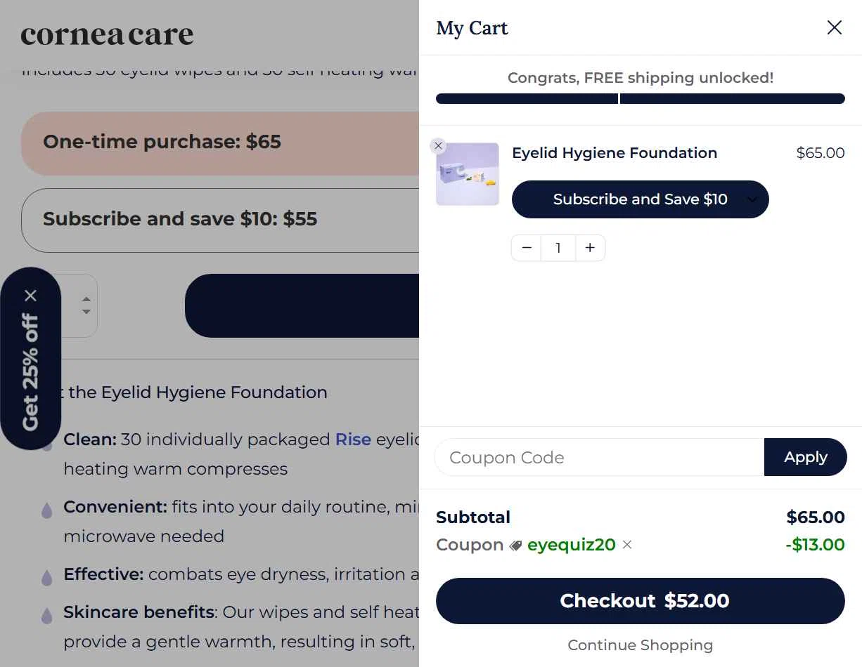 CorneaCare checkout page showing CorneaCare promo code box | Screenshot taken by SimplyCodes community member on Nov 24, 2025