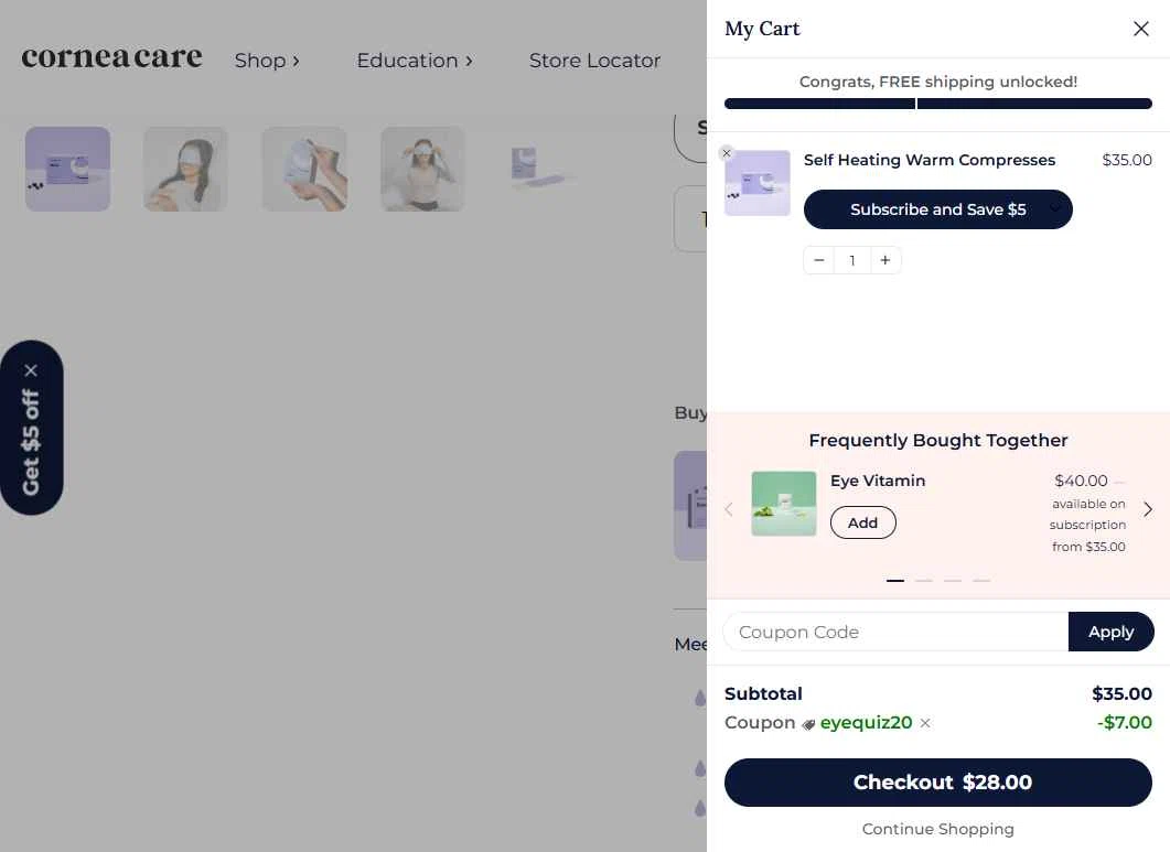CorneaCare checkout page showing CorneaCare promo code box | Screenshot taken by SimplyCodes community member on Dec 23, 2025