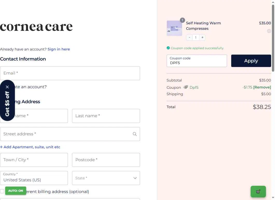 CorneaCare checkout page showing CorneaCare promo code box | Screenshot taken by SimplyCodes community member on Dec 13, 2025