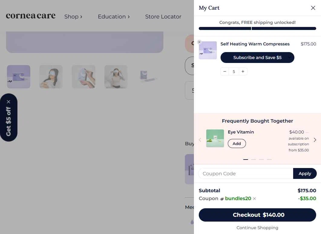 CorneaCare checkout page showing CorneaCare promo code box | Screenshot taken by SimplyCodes community member on Dec 27, 2025