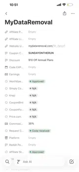 MyDataRemoval coupon verification screenshot