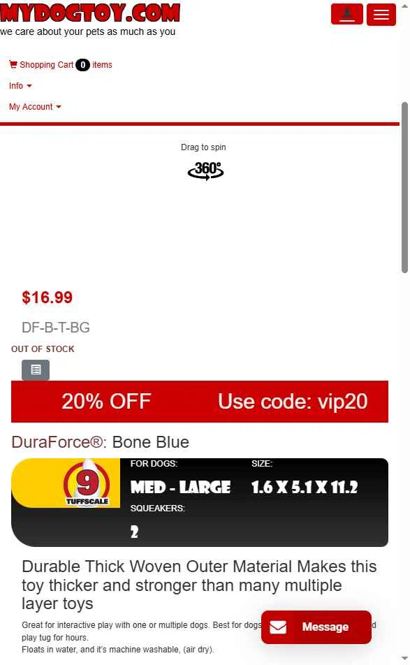 MyDogToy.com checkout page showing MyDogToy.com promo code box | Screenshot taken by SimplyCodes community member on May 15, 2025