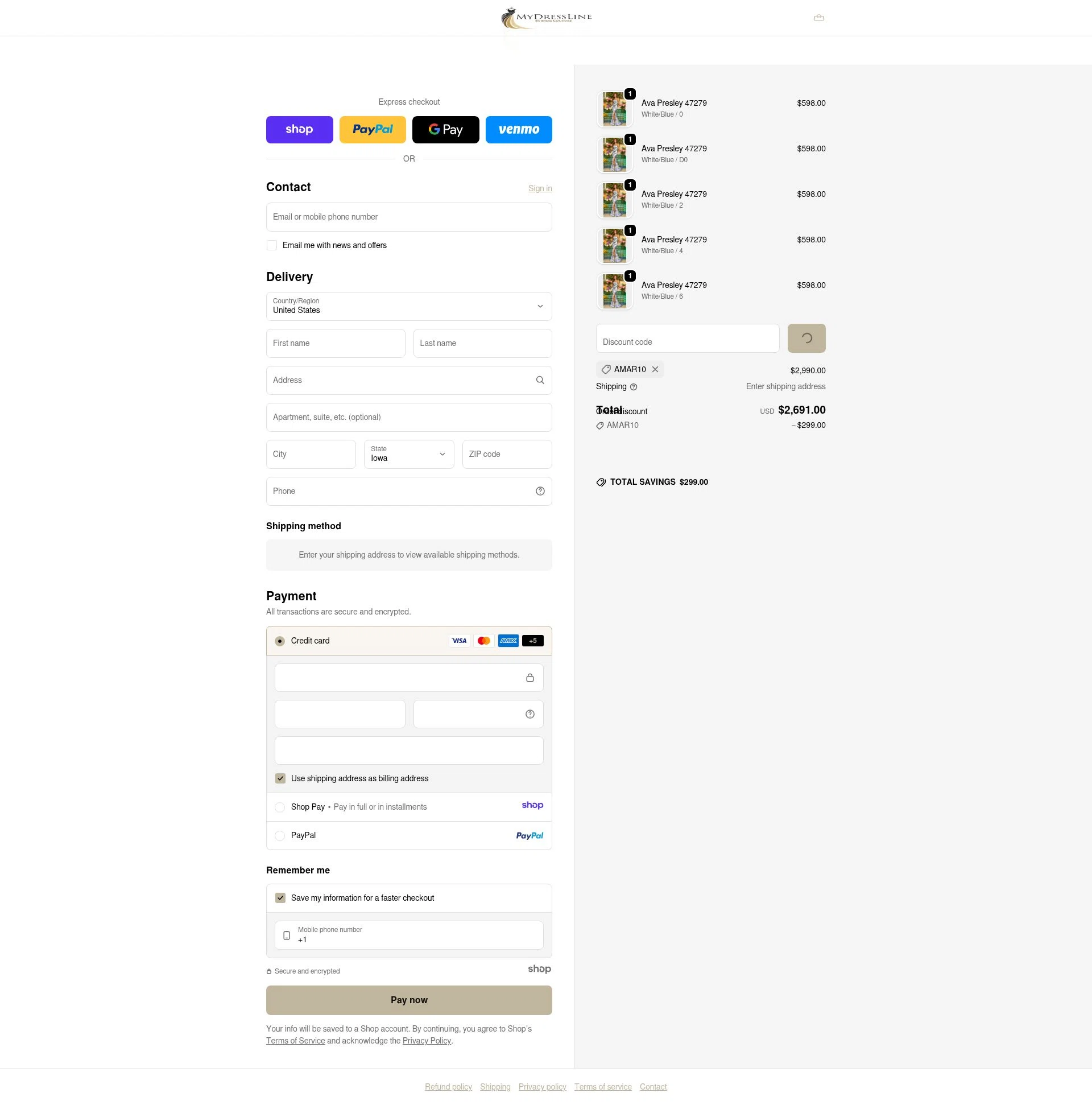 My Dress Line checkout page showing My Dress Line coupon code box | Screenshot taken by SimplyCodes community member on Dec 24, 2025