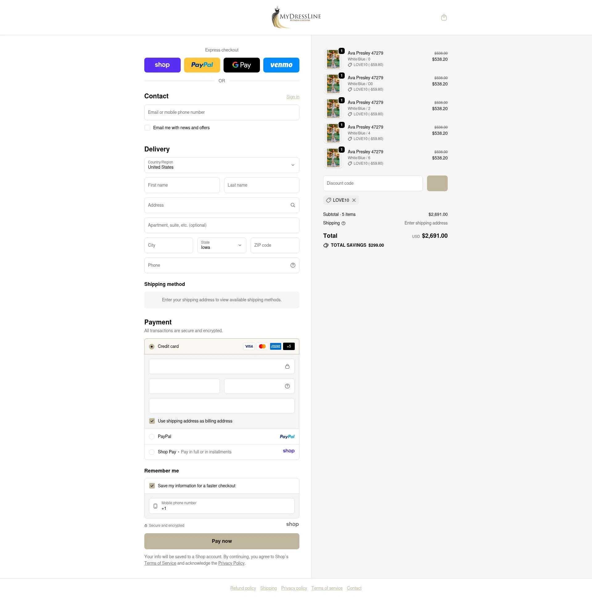 My Dress Line checkout page showing My Dress Line coupon code box | Screenshot taken by SimplyCodes community member on Dec 11, 2025
