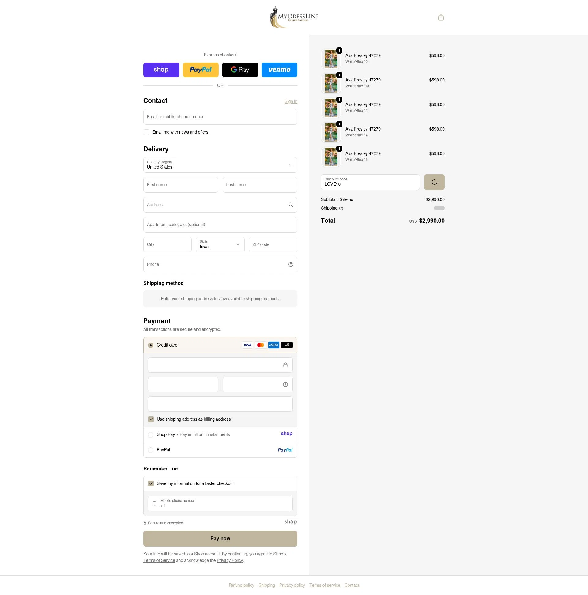 My Dress Line checkout page showing My Dress Line coupon code box | Screenshot taken by SimplyCodes community member on Dec 24, 2025