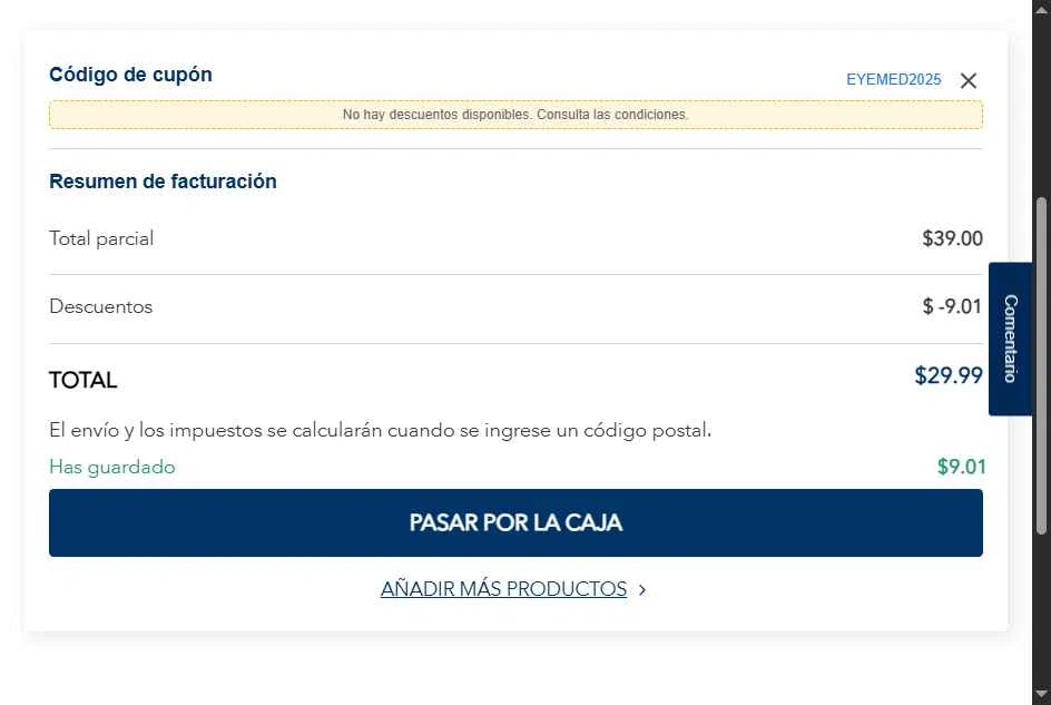 MyEyeDr. checkout page showing MyEyeDr. coupon code box | Screenshot taken by SimplyCodes community member on Jul 18, 2025
