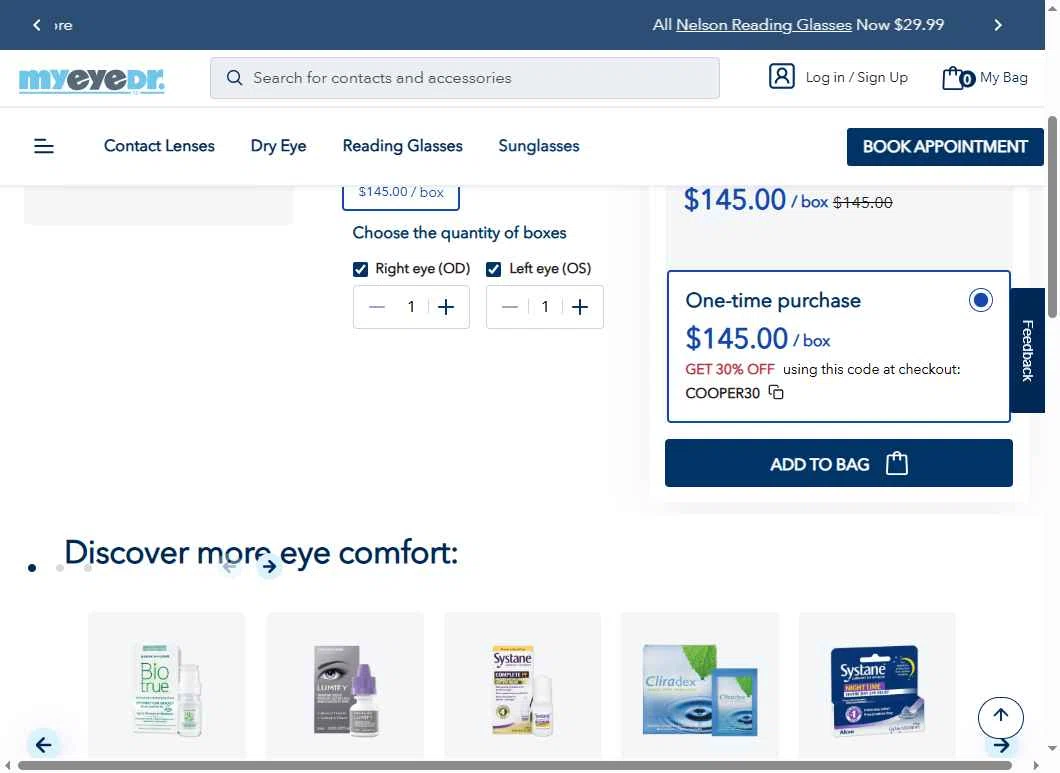 MyEyeDr. checkout page showing MyEyeDr. coupon code box | Screenshot taken by SimplyCodes community member on Oct 29, 2025