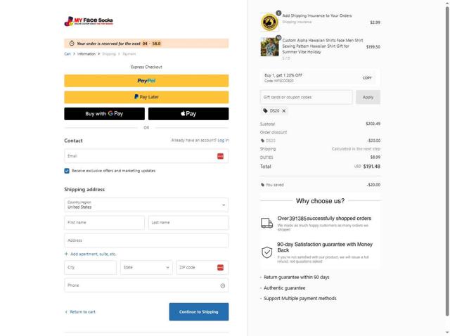MyFaceSocks checkout page showing MyFaceSocks promo code box | Screenshot taken by SimplyCodes community member on Sep 1, 2025