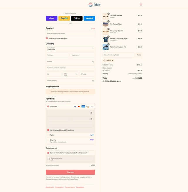 Fahlo checkout page showing Fahlo discount code box | Screenshot taken by SimplyCodes community member on Sep 5, 2025