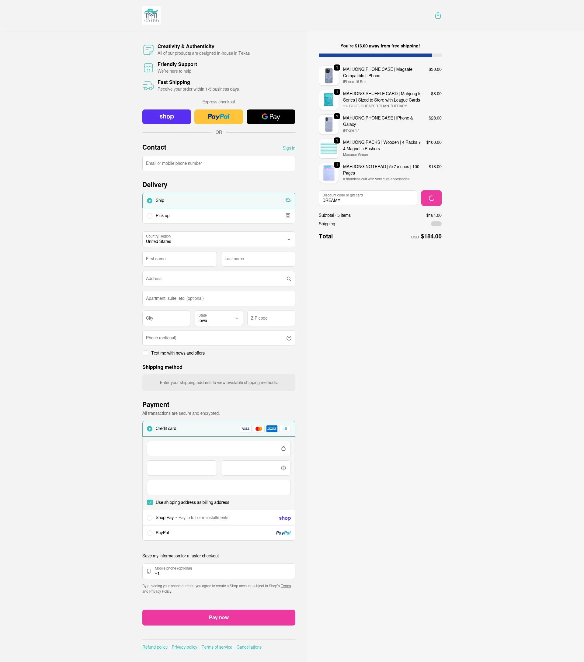 My Fair Mahjong checkout page showing My Fair Mahjong discount code box | Screenshot taken by SimplyCodes community member on Feb 5, 2026