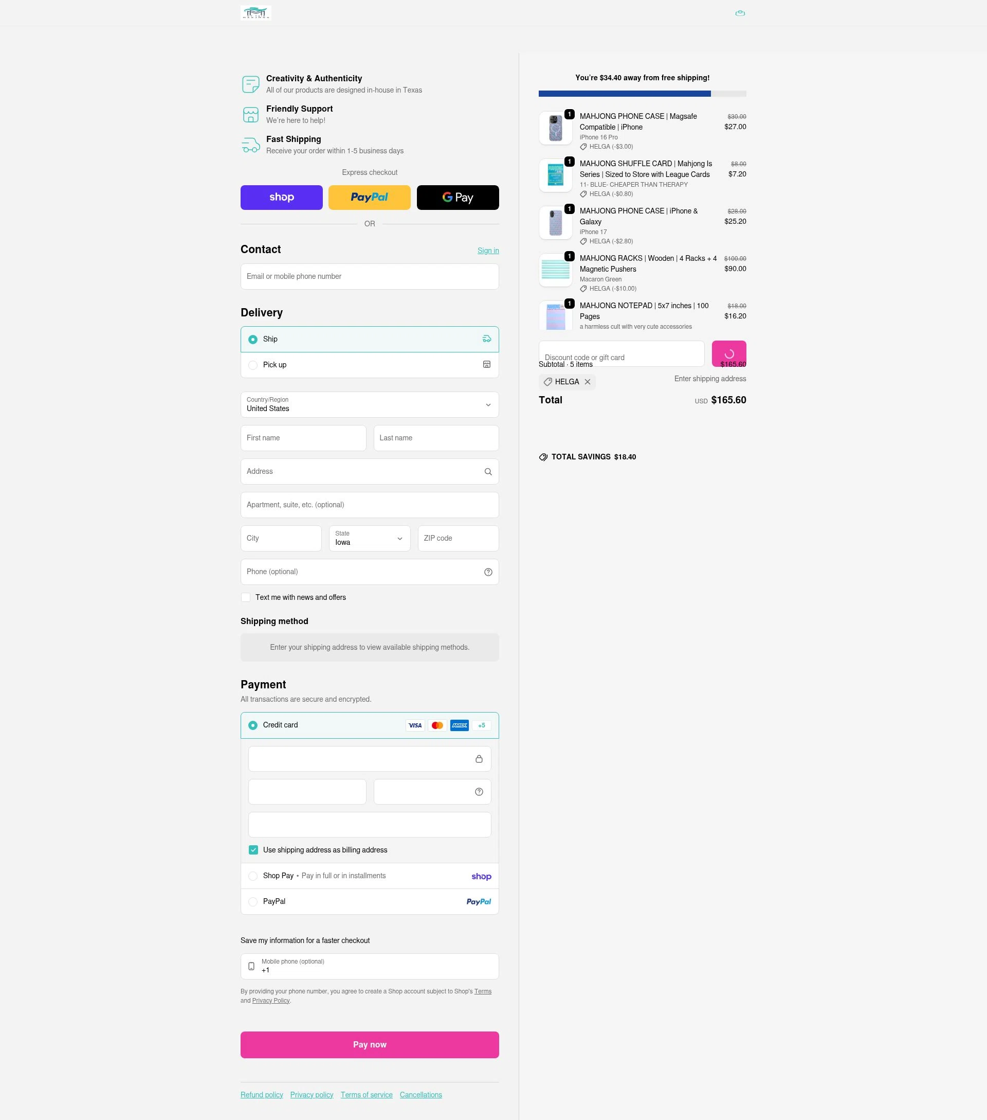My Fair Mahjong checkout page showing My Fair Mahjong discount code box | Screenshot taken by SimplyCodes community member on Jan 31, 2026