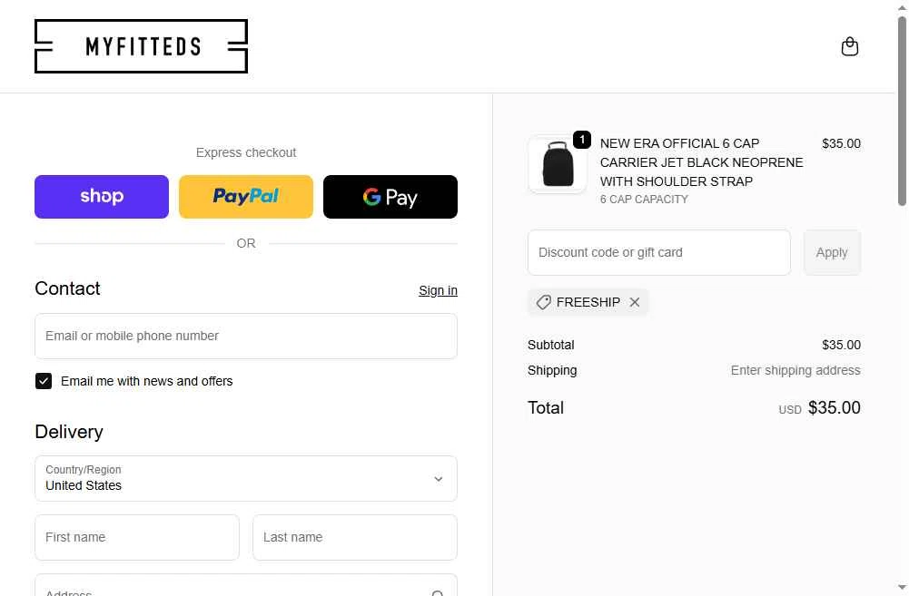 My Fitteds checkout page showing My Fitteds discount code box | Screenshot taken by SimplyCodes community member on Dec 29, 2025