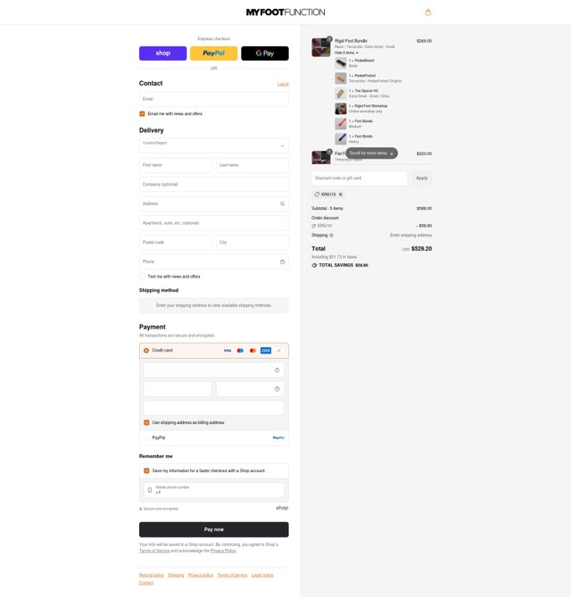 My Foot Function checkout page showing My Foot Function discount code box | Screenshot taken by SimplyCodes community member on Sep 9, 2025