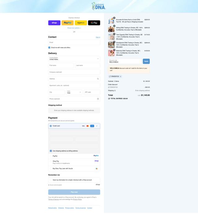 My Forever DNA checkout page showing My Forever DNA coupon code box | Screenshot taken by SimplyCodes community member on Sep 10, 2025