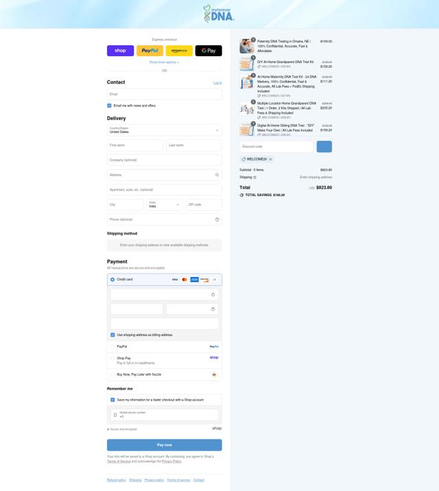 My Forever DNA checkout page showing My Forever DNA coupon code box | Screenshot taken by SimplyCodes community member on Aug 28, 2025