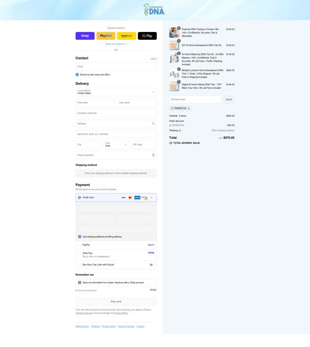 My Forever DNA checkout page showing My Forever DNA coupon code box | Screenshot taken by SimplyCodes community member on Aug 28, 2025