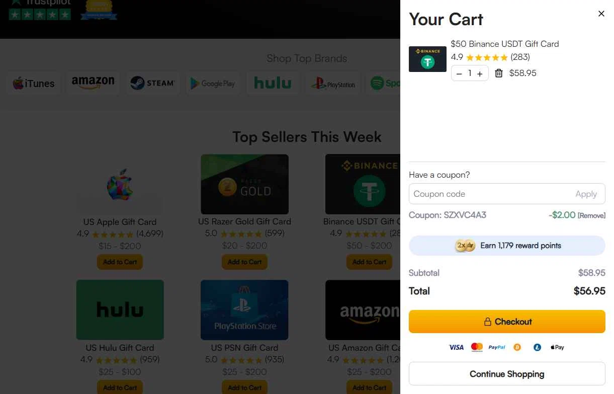 MyGiftCardSupply checkout page showing MyGiftCardSupply promo code box | Screenshot taken by SimplyCodes community member on Nov 28, 2025