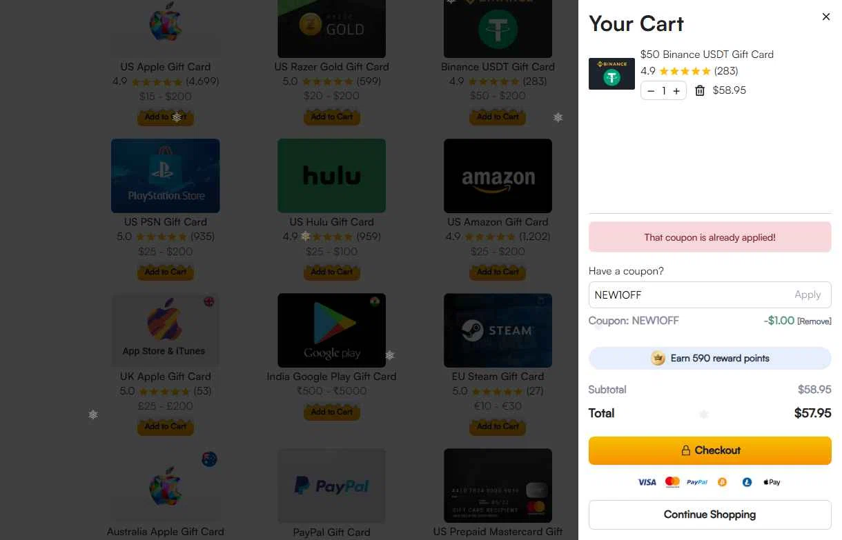 MyGiftCardSupply checkout page showing MyGiftCardSupply promo code box | Screenshot taken by SimplyCodes community member on Dec 11, 2025