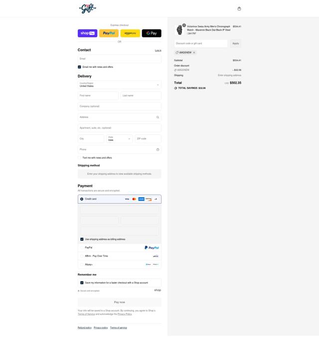 My Gift Stop checkout page showing My Gift Stop promo code box | Screenshot taken by SimplyCodes community member on Aug 6, 2025