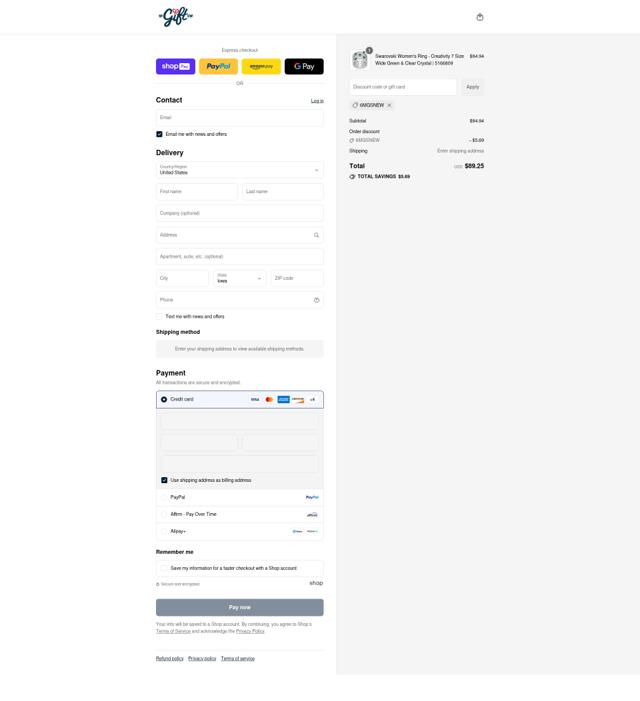 My Gift Stop checkout page showing My Gift Stop promo code box | Screenshot taken by SimplyCodes community member on Aug 23, 2025