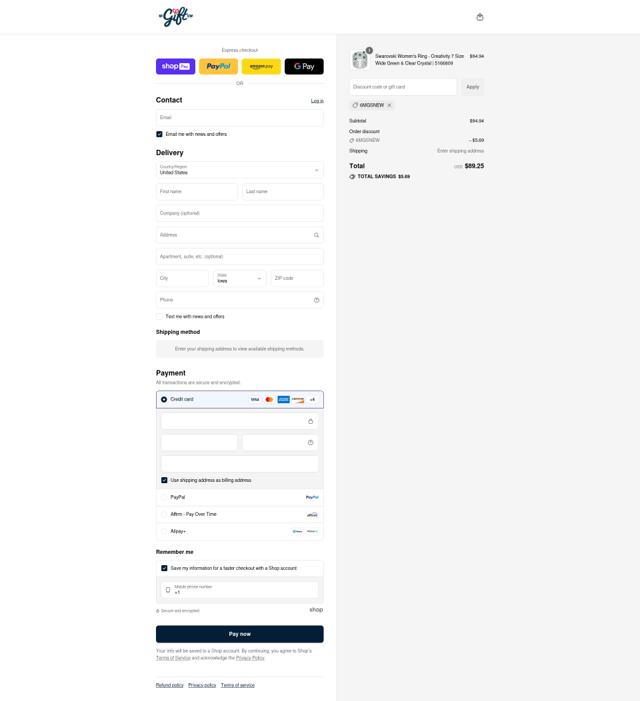 My Gift Stop checkout page showing My Gift Stop promo code box | Screenshot taken by SimplyCodes community member on Aug 27, 2025