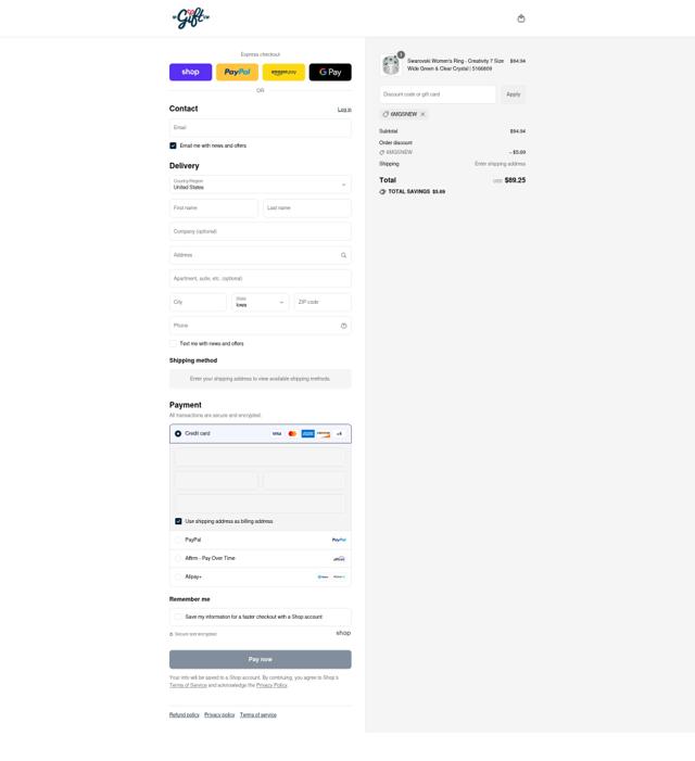 My Gift Stop checkout page showing My Gift Stop promo code box | Screenshot taken by SimplyCodes community member on Sep 5, 2025