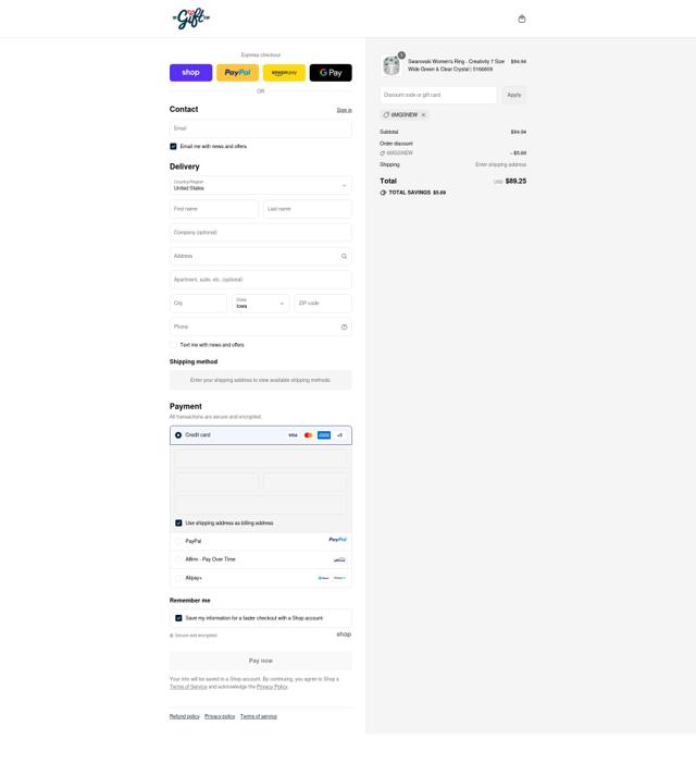 My Gift Stop checkout page showing My Gift Stop promo code box | Screenshot taken by SimplyCodes community member on Sep 9, 2025
