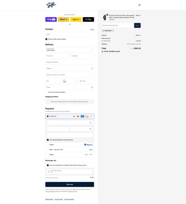 My Gift Stop checkout page showing My Gift Stop promo code box | Screenshot taken by SimplyCodes community member on Aug 10, 2025