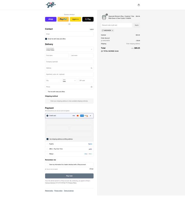 My Gift Stop checkout page showing My Gift Stop promo code box | Screenshot taken by SimplyCodes community member on Aug 31, 2025