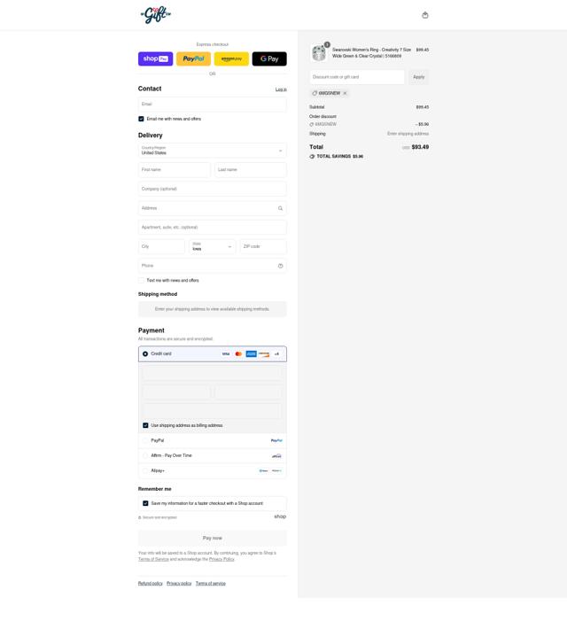 My Gift Stop checkout page showing My Gift Stop promo code box | Screenshot taken by SimplyCodes community member on Aug 14, 2025