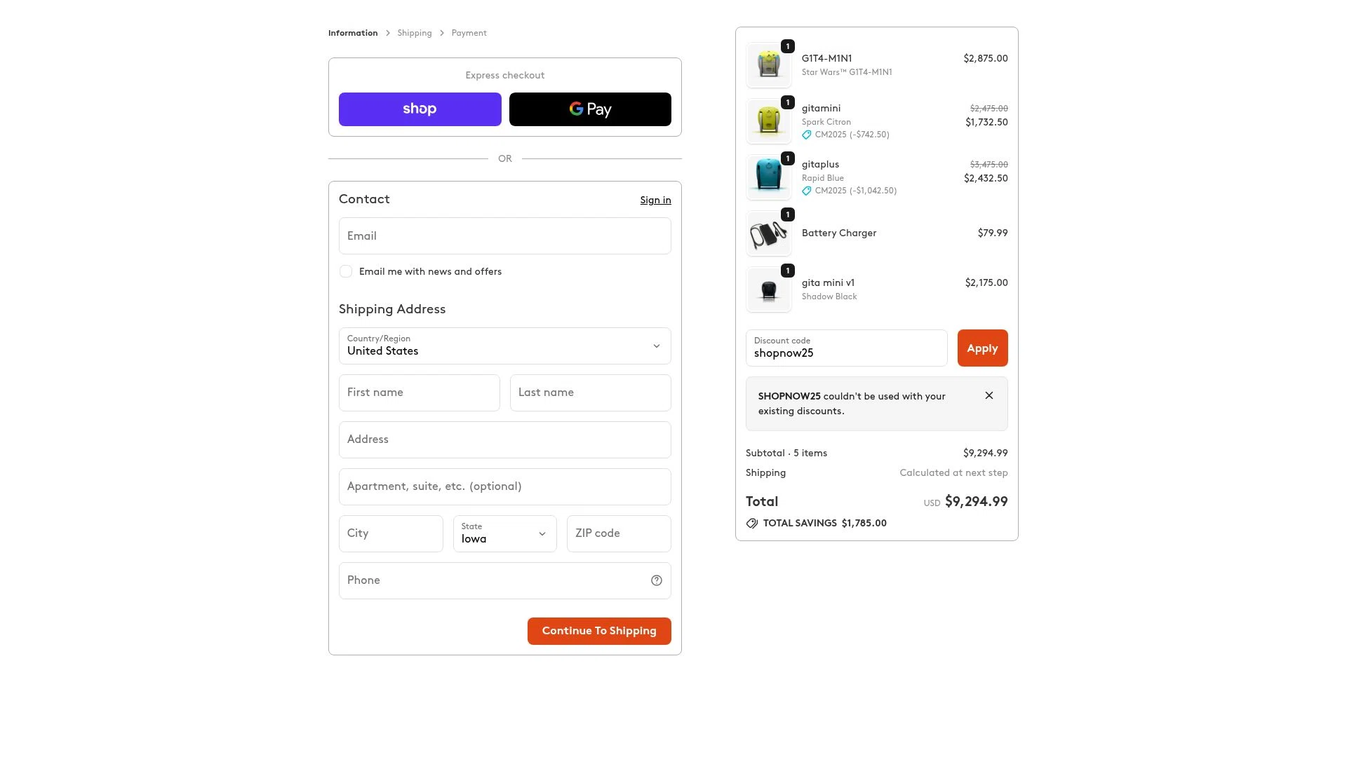 Piaggio Fast Forward checkout page showing Piaggio Fast Forward promo code box | Screenshot taken by SimplyCodes community member on Dec 15, 2025
