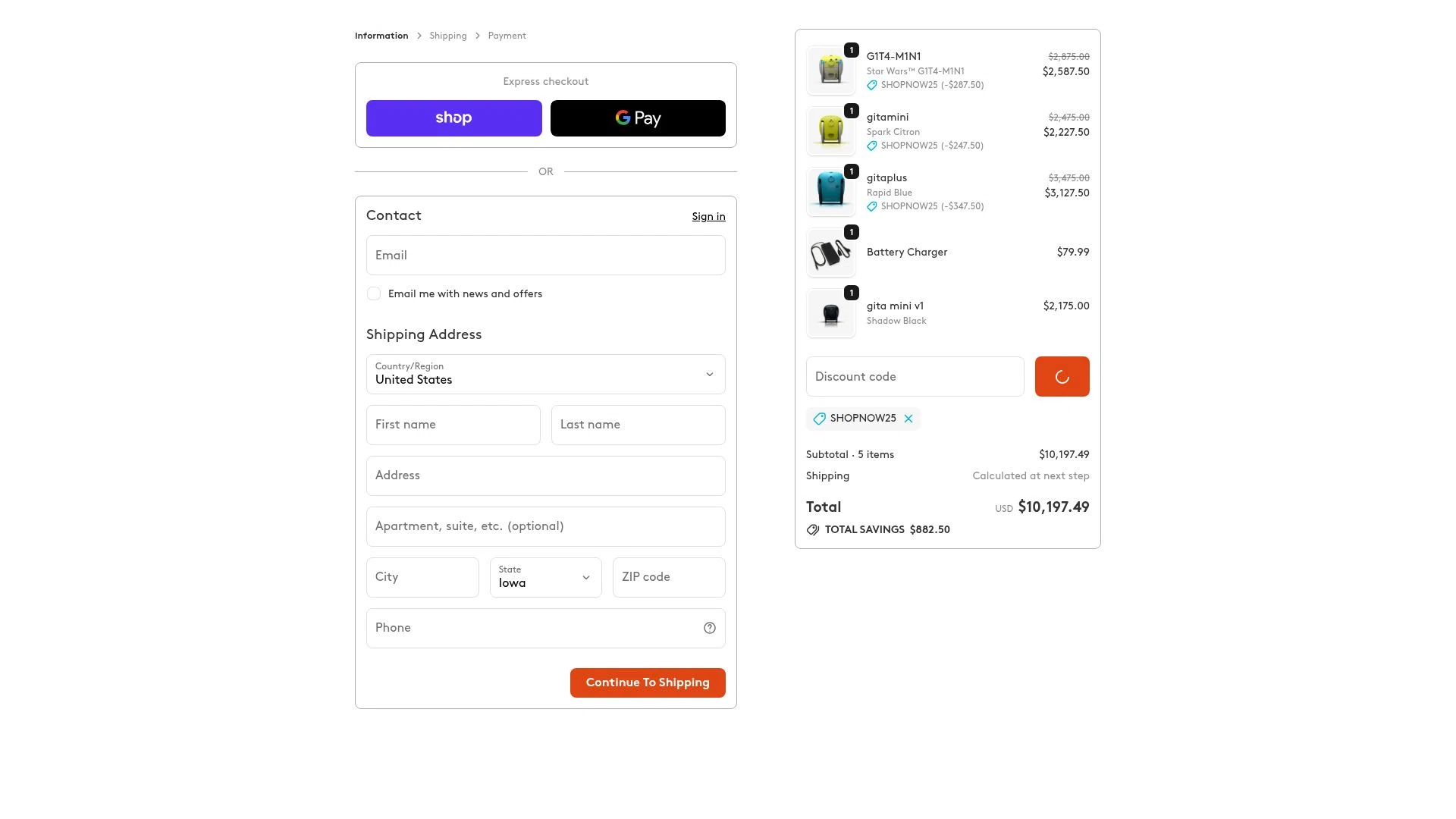 Piaggio Fast Forward checkout page showing Piaggio Fast Forward promo code box | Screenshot taken by SimplyCodes community member on Dec 22, 2025