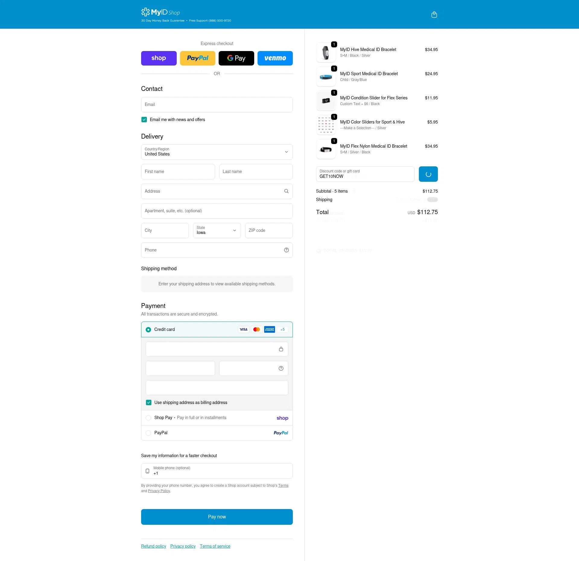 MyID Shop checkout page showing MyID Shop coupon code box | Screenshot taken by SimplyCodes community member on Feb 10, 2026