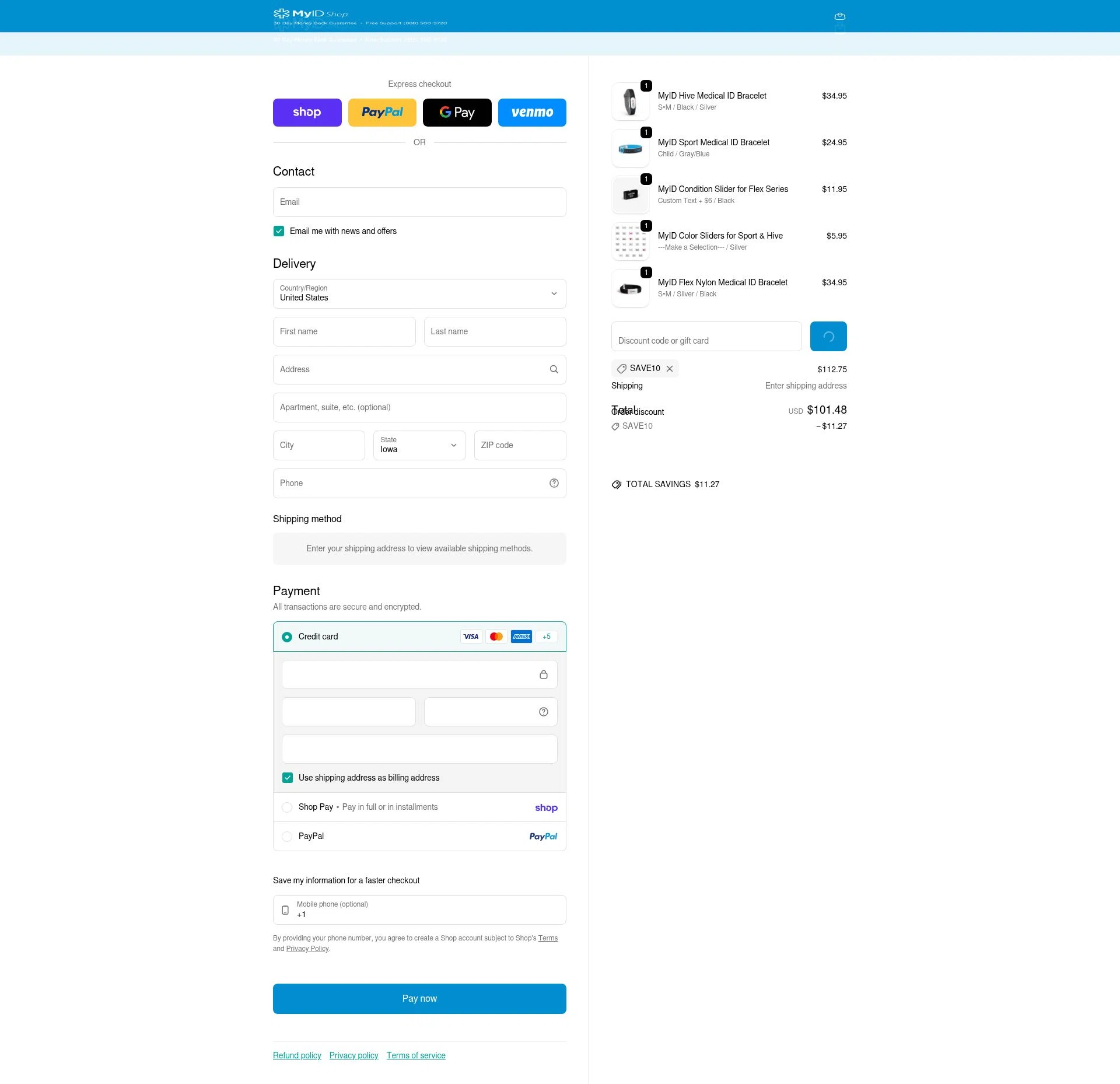 MyID Shop checkout page showing MyID Shop coupon code box | Screenshot taken by SimplyCodes community member on Feb 10, 2026