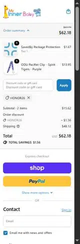 My Inner Baby coupon verification screenshot
